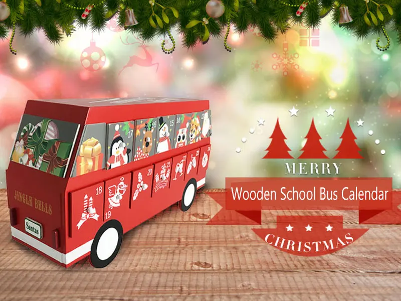 36*19 см Рождественский деревянный школьный автобус Адвент календарь милый стиль с 24 ящиками декоративная подарочная коробка Детские модные игрушки