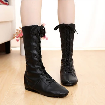 

TIEJIAN High-top Dance Boots Riding Boots High Quality PU Leather Performance Women Girls Jazz Dancing Shoes Modern Stage Shoes