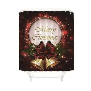 

WONZOM Christmas Bell Polyester Waterproof Accessories Santa Claus Shower Curtain For Bathroom Fabric Deer Bath Curtain Hooks