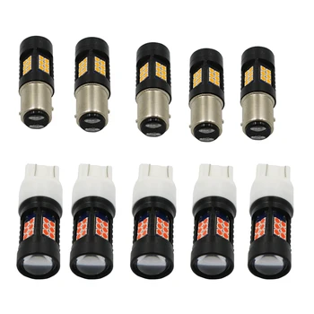 

YSY 10pcs Car Led reversing light 1157 T20 7443 turn signal Reverse brake light tail light 3030 27SMD LED bulb DC12V Amber Red