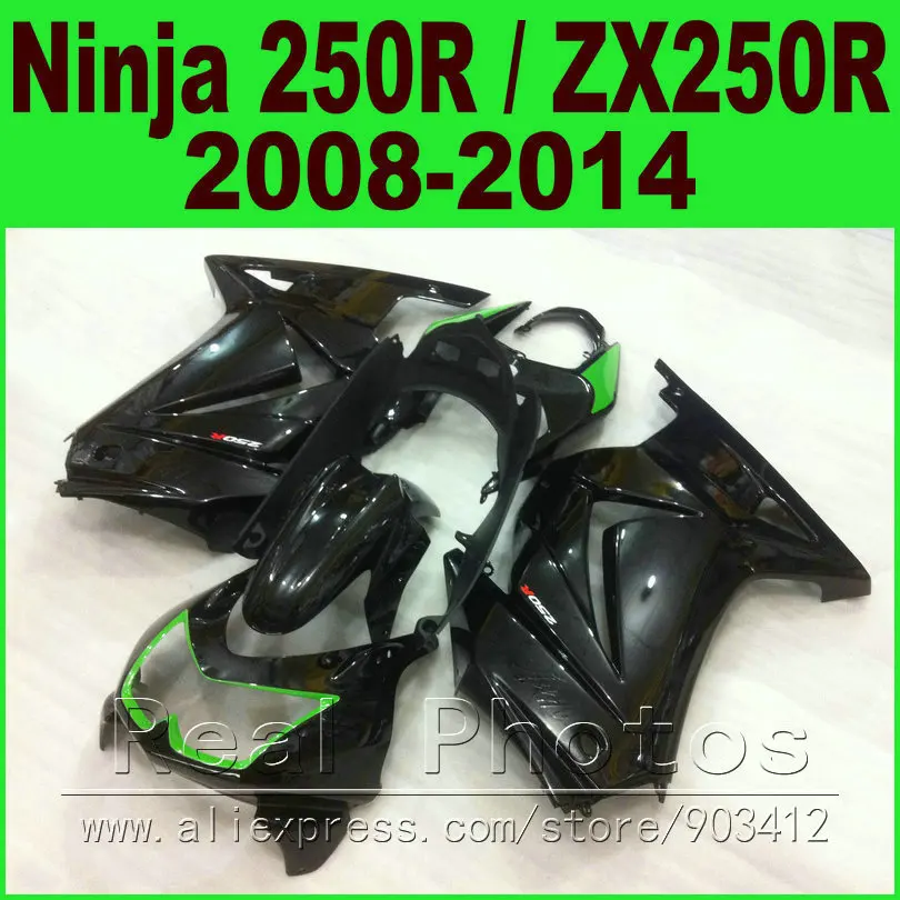 Комплект обтекателей для Kawasaki Ninja 250R 2008 2009 2010 2014 Черный Зеленый ZX250R EX250
