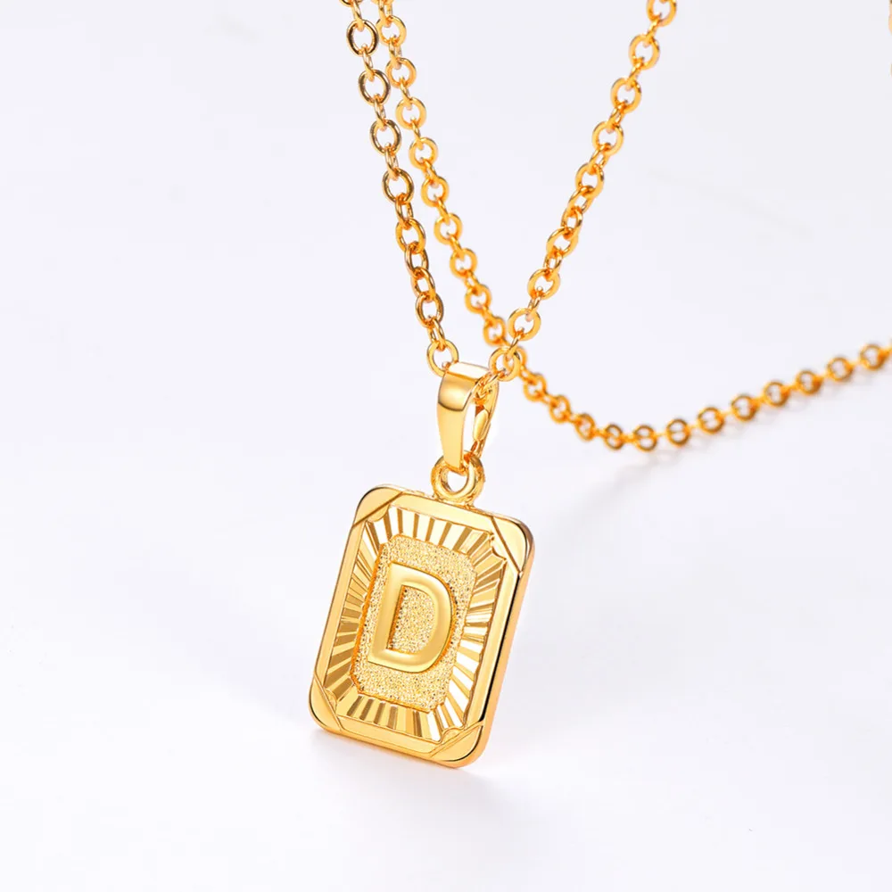 U7 Square Letters Necklaces Pendant Chain Necklace for Women Men English Initial Name Alphabet Jewelry Best Birthday Gifts P1196