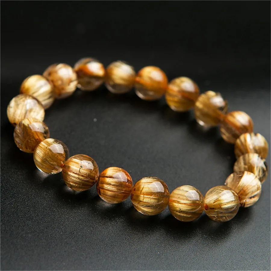 10mm Just One Strand Genuine Natural Titanium Rutilated Quartz Crystal Women Men Stretch Round Beads Jewelry Bracelet AAAAA (2)