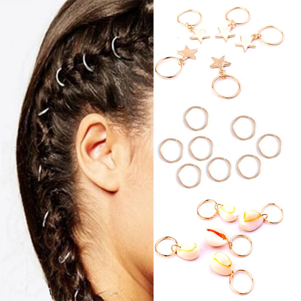 

5pcs/set Twist braid hair jewelry circle hoop braid moon star charm natural shell cowrie DIY pendant summer hair accessories