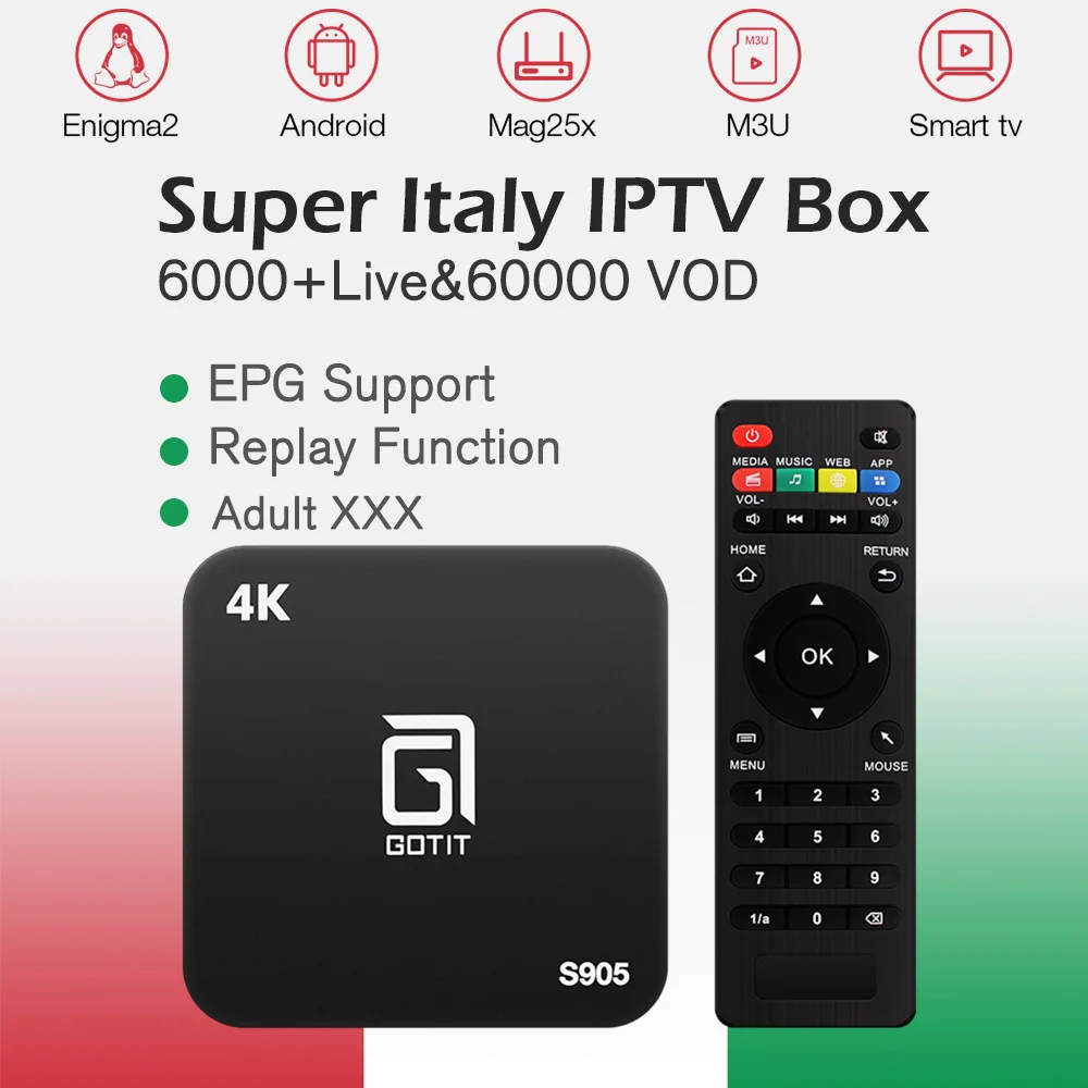 Лучший Gotit S905 Android tv Box с 1 год 3000+ live 20000+ VOD арабский итальянский Великобритания Турция IP tv Live tv& VOD smart tv set top box