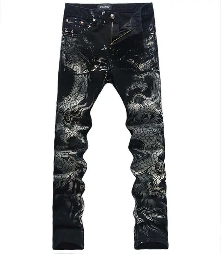 

New Domineering Dragon Print Men Jeans Fashion Slim Pencil Trousers
