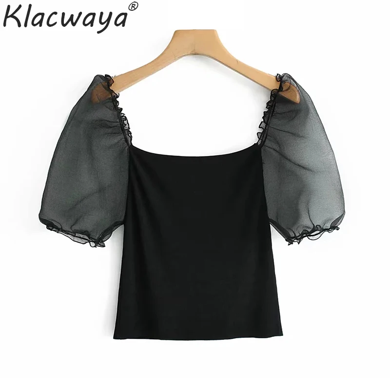 Klacwaya женские сетчатые вязаные блузки 2019 летняя модная женская короткая рубашка с