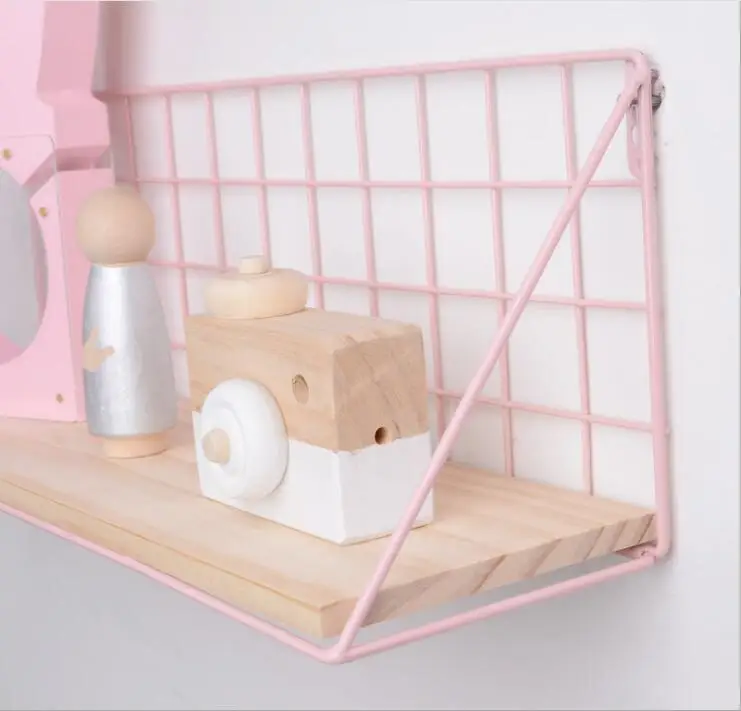 الوردي لون الجدار الرف الحديد زهرة زهرية حامل متعدد الاستخدام جدار خشبي حامل جدار الجرف التخزين أشتات سلة مجلة حامل