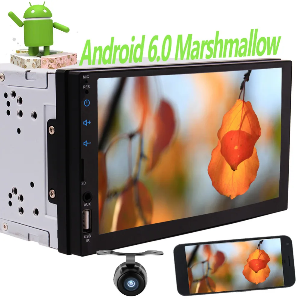 

Double 2 Din in dash 7'' Touch screen car radio Gps navigation stereo 4 Core 1GB+16GB CPU Android 6.0 Head Unit Built Bluetooth