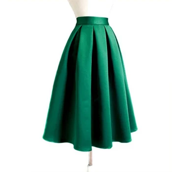 

Green Satin Ruffles Short Skirts For Women High Waist Aline Knee Length Formal Party Skirts Custom Made Zipper Up