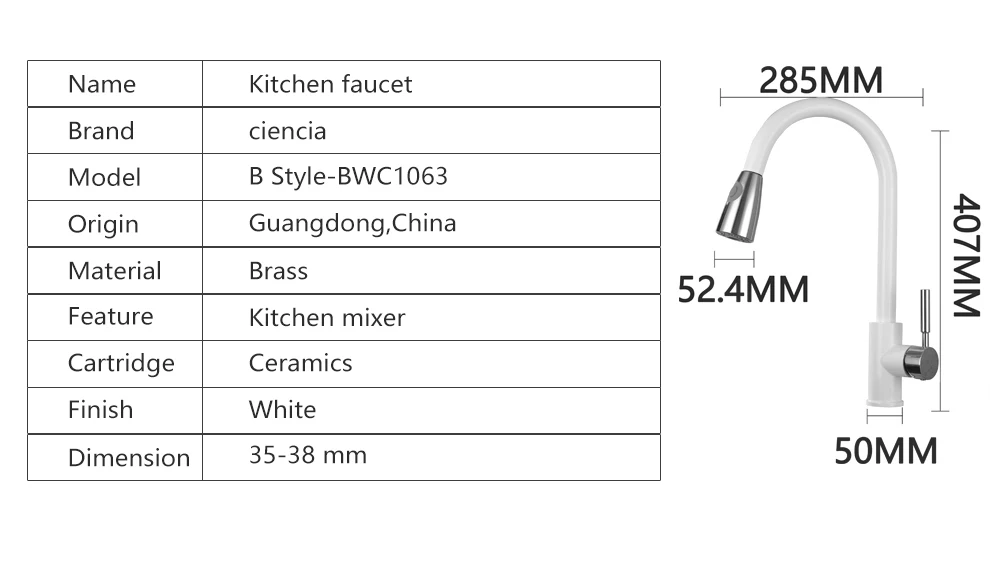 Бесплатная доставка Ciencia латунный белый выдвижной кухонный кран 360 градусов кухонный кран на бортике кухонный смеситель Кухня Раковина