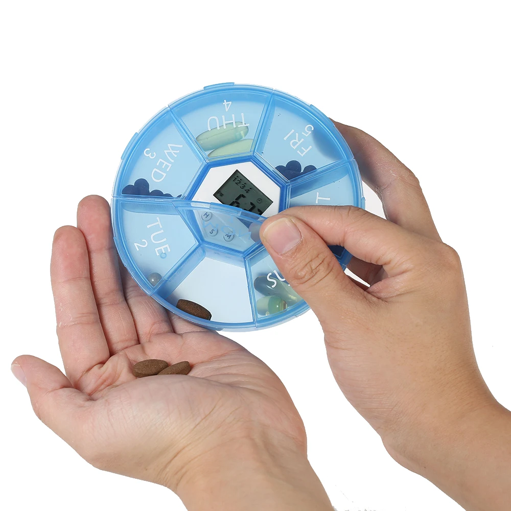 

7-Day Pill Box Organizer with Beeping Sound Alarm Clock watch and Timer LED Light Medicine Reminder Pill Dispenser Planner