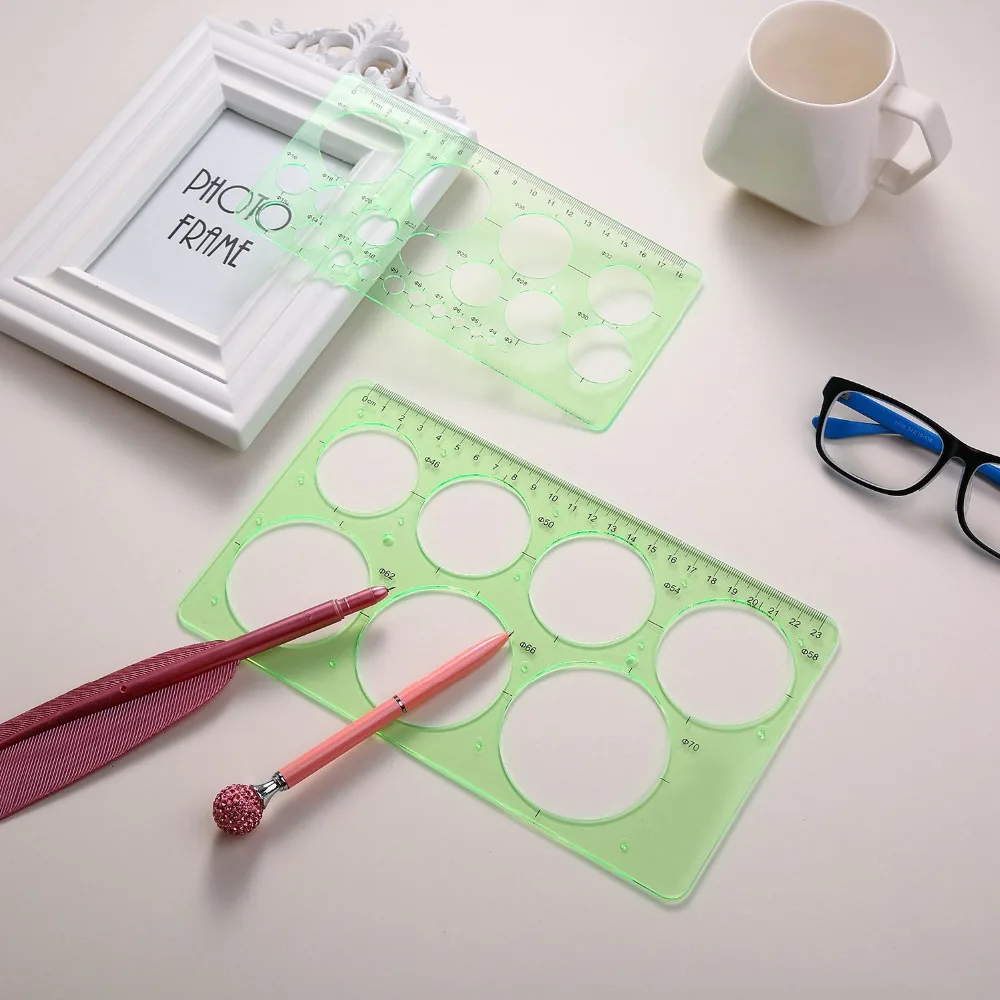 3 Pcs Green Plastic Circle and Oval Templates Measuring Templates Rulers Digital Drawing for Office and School Building Formwork