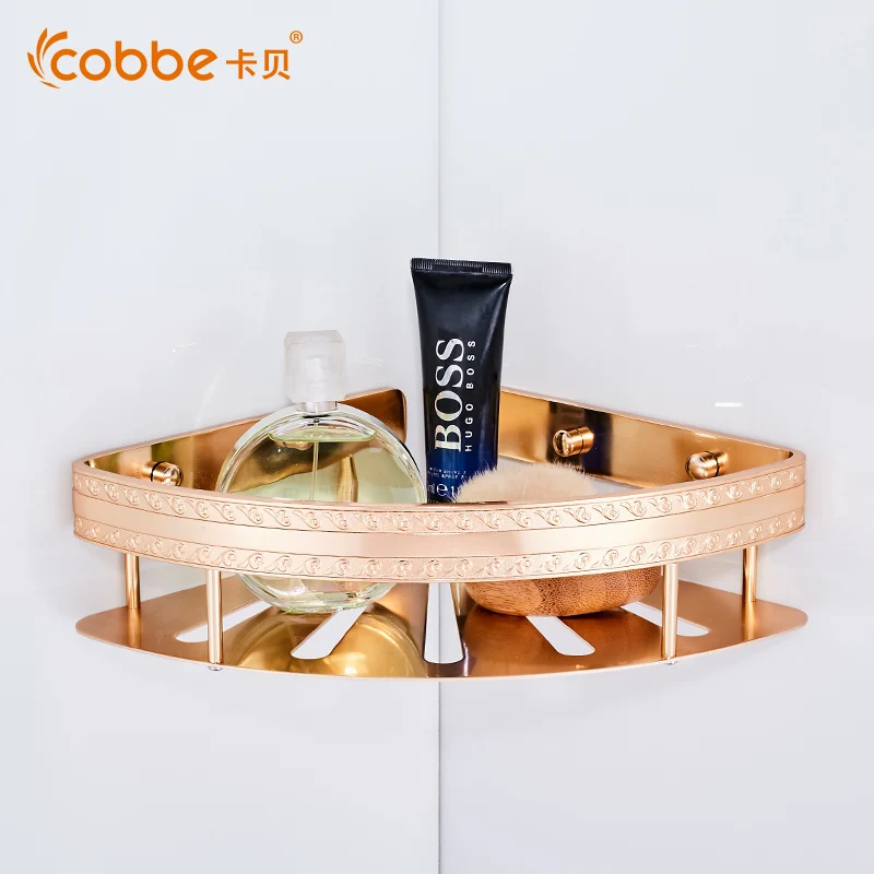 Champagne Gold Corner Shower Caddy Wall Mounted Triangular Baskets Of