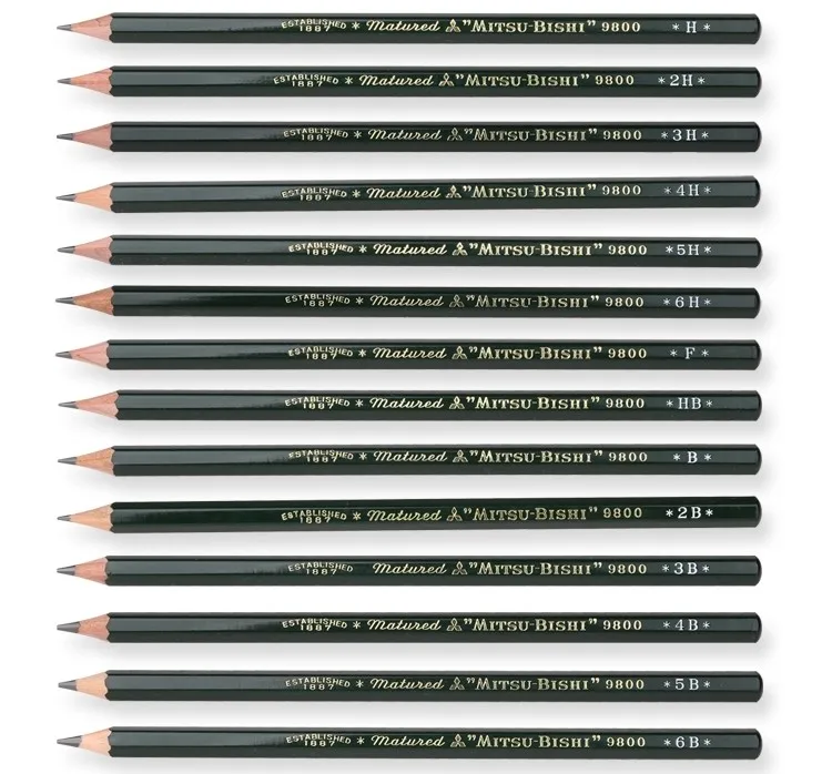 Mitsubishi 9800 карандаш 12 шт./лот твердость B/2B/3B/4B/5B/6B HB/2H/3H/4H/5H/6H F|lots of fun games|pencil landscapepencil