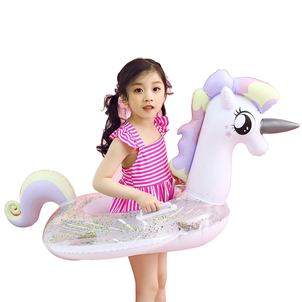 Inflável de Unicórnio Flutuador para Piscina Tubo de Flutuação Brilhante para Bebês e Natação Yuyu Boia Flutuante Assento