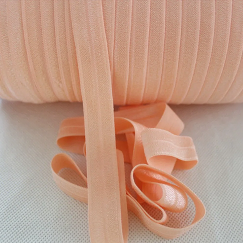 

5/8 inch 16mm plain solid fold over elastic nylon webbing ribbon hair ties headband accessories 714 petal peach 50 yards/lot