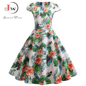 

Floral Print Women Summer Dress Slim Vintage N Neck Short Sleeve Casual Elegant Party Festival Plus Size Office Midi Dresses
