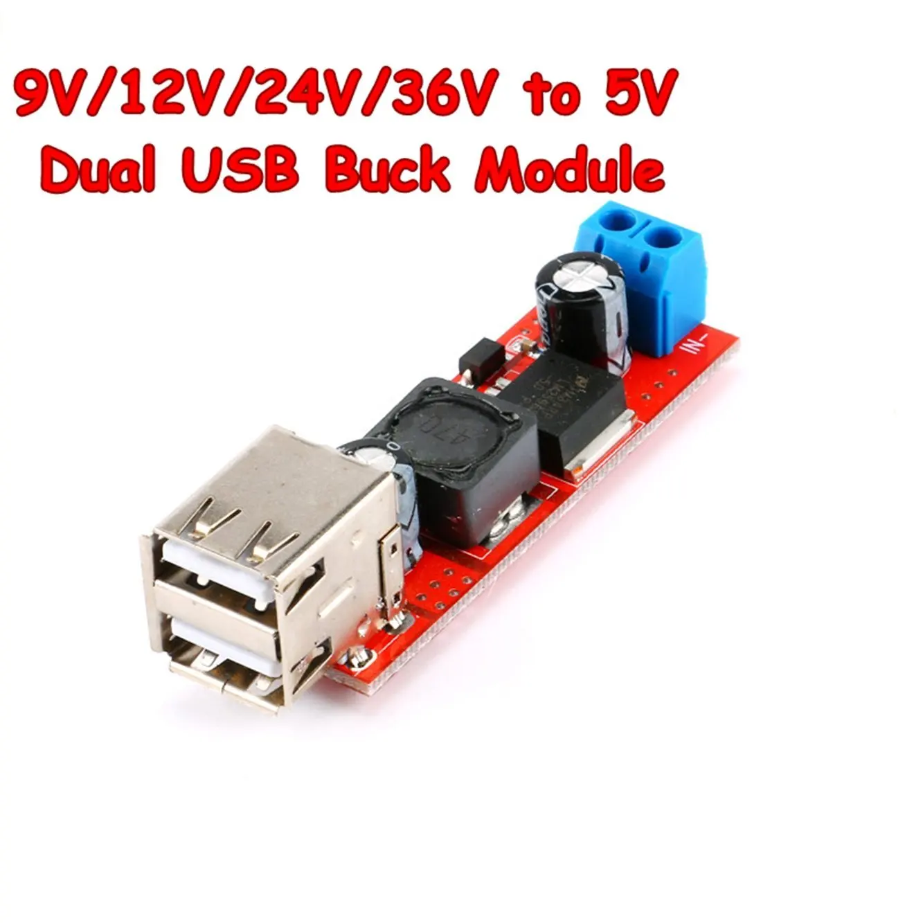 

Dual USB Output 9V/12V/24V/36V to 5V Car Charger Switch 5V DC-DC Power Supply Module 3A Buck Regulator