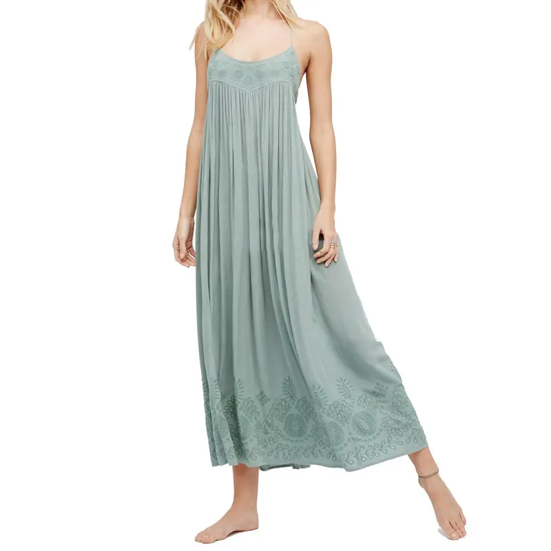 Vestidos Women Summer Beach Casual Embroidery Slip Maxi Long Dress ...