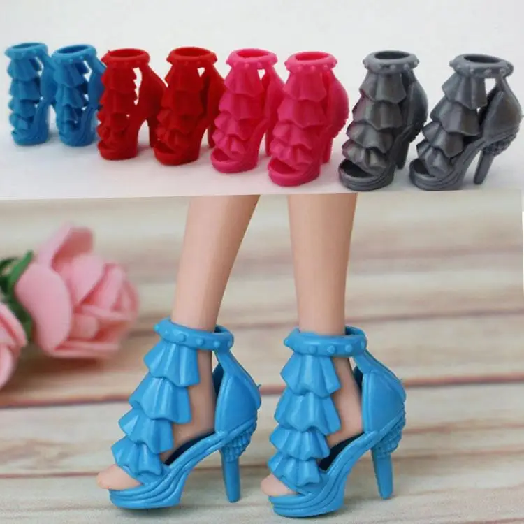 4pairs/set Random Color Lovely Dolls Shoes Heels Sandals For Barbie