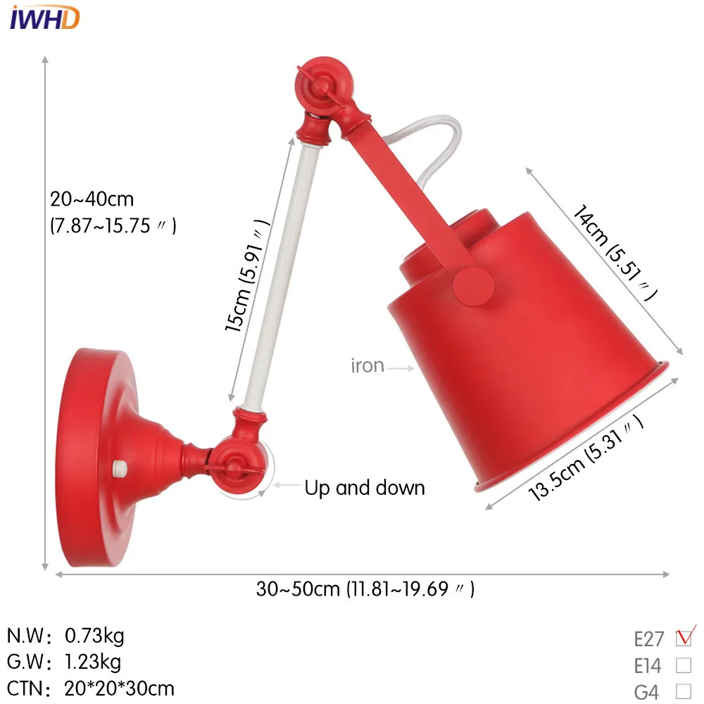 IWHD железная Регулируемая цветная настенная лампа светодиодный Скандинавское настенное освещение в стиле лофт винтажный промышленный Wandlamp Ретро настенный светильник для домашнего освещения