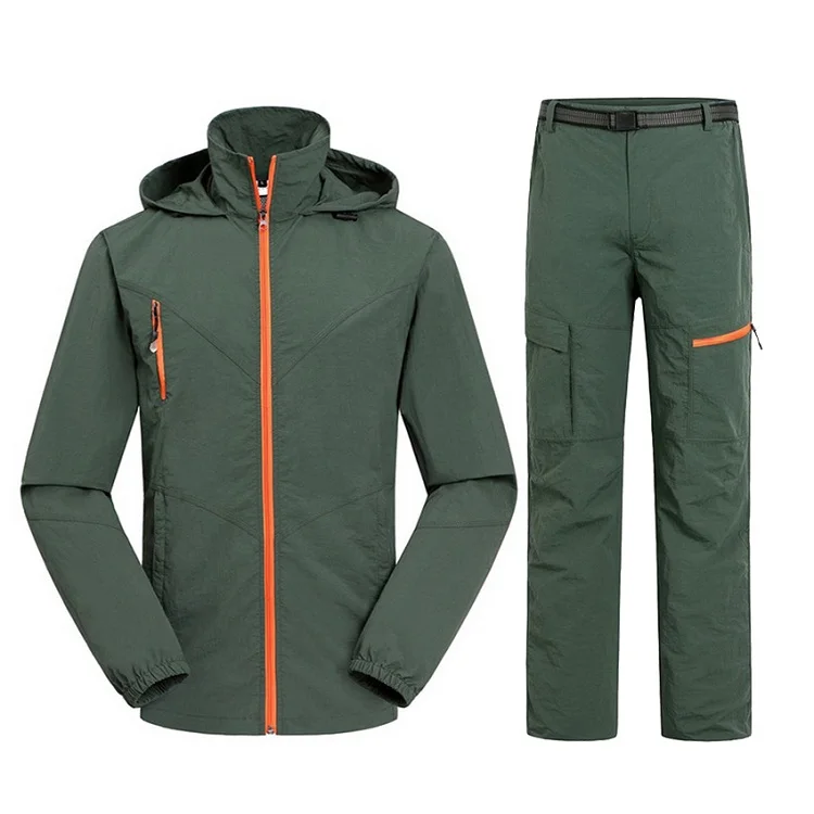 Быстросохнущие дышащие куртки и штаны для мужчин и женщин, спортивный костюм для улицы, брендовая одежда для походов, походов, мужской женский спортивный костюм, наборы - Цвет: men green