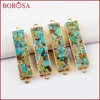 BOROSA 5/10PCS Gold Color Rectangle Copper Turquoises Connector Natural Blue Stone Double Charms Gems for Necklace Jewelry G1650 1