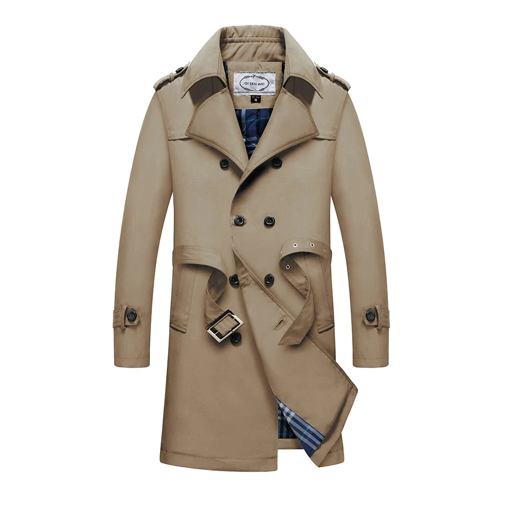 TAIZIQI, длинный Тренч, Мужская Утепленная верхняя одежда, мужские длинные пальто, ветровка, повседневная куртка, теплое пальто для мужчин - Цвет: KHAKI