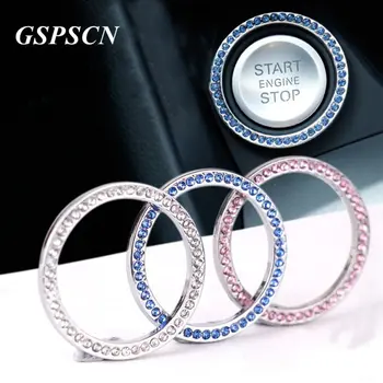 

GSPSCN 1PC Car SUV Bling Decorative Accessories Button Start Switch Silver Diamond Ring Starter Switch Decorative Circle