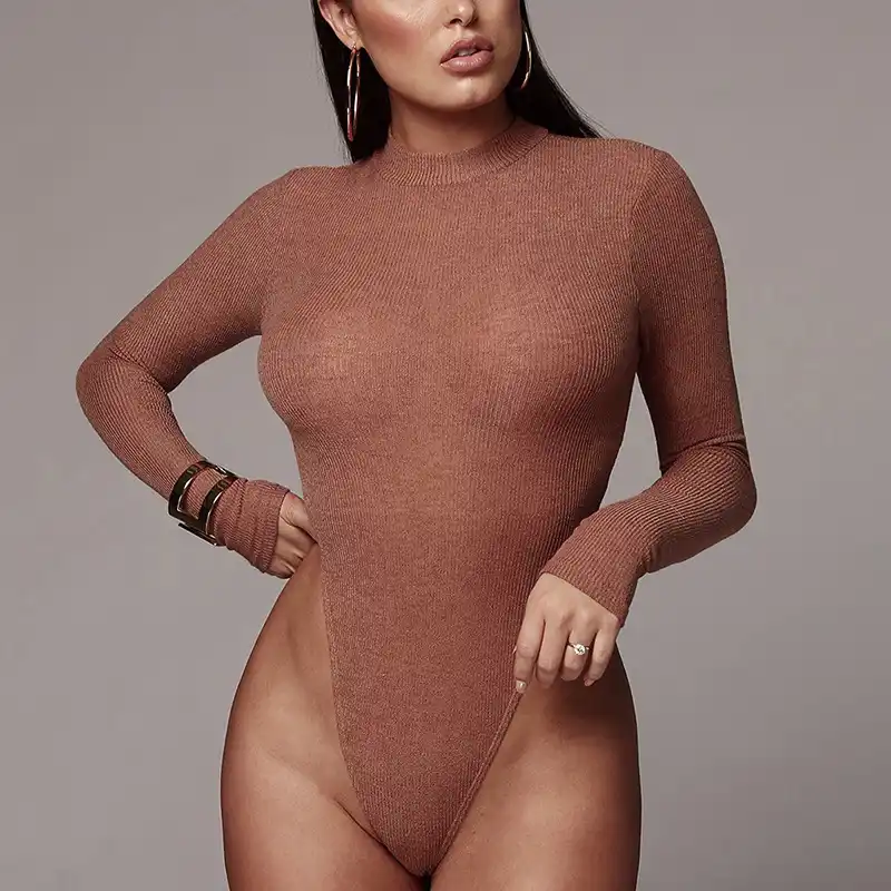 Лидер продаж ребристые трикотажные боди для женщин Сексуальная Bodycon Тощий