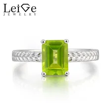 Leige Jewelry Natural Peridot Ring Peridot Wedding Ring Emerald Cut Green Gemstone August Birthstone 925 Sterling Silver Ring