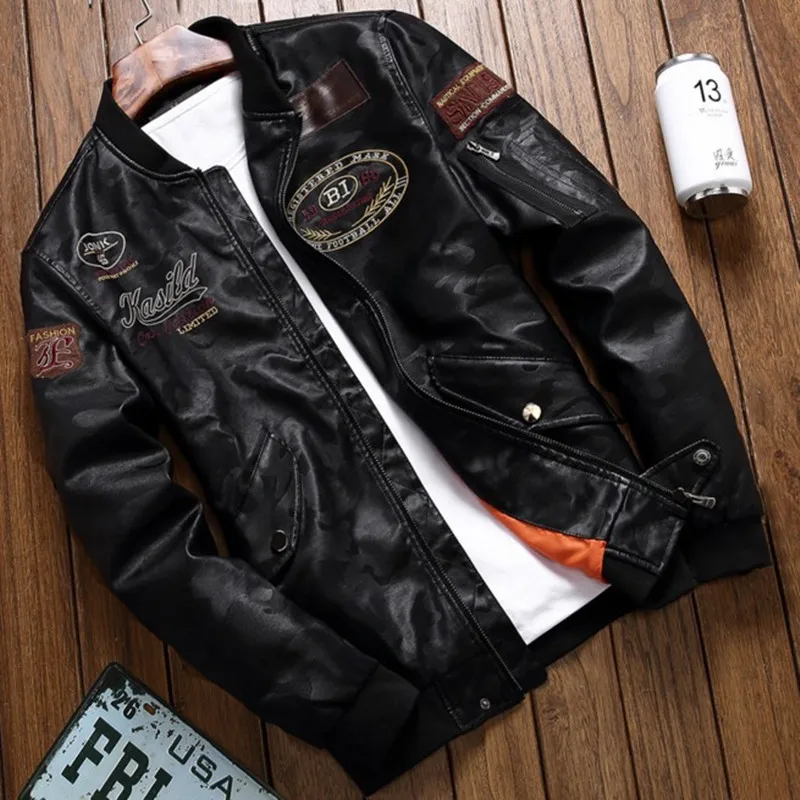 

2018 Men's Classic PU Motorcycle Leather Jacket Top Gun Air Force Pilot MA1 Autumn Winter Slim Fit Male Coat Tactical Clothes