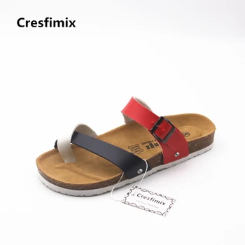 

Cresfimix femmes tongs women fashion comfortable beach flip flops lady cute rubber bottom pu leather flip flops cool slippers