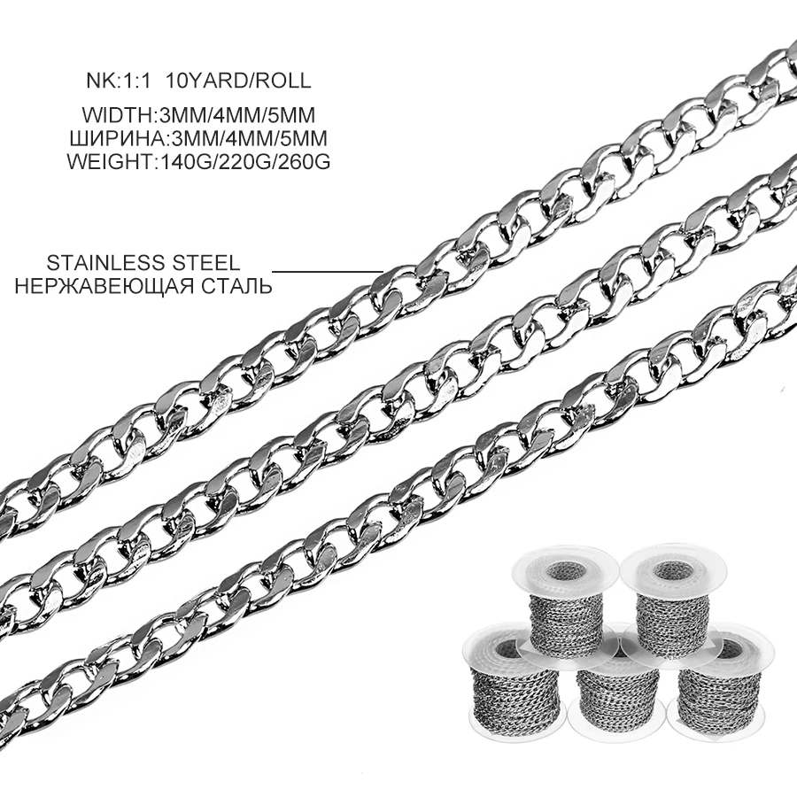 DC новое ожерелье из нержавеющей стали 10 ярдов/рулон NK звено цепи ожерелье s для женщин и мужчин для Diy ювелирных аксессуаров изготовление