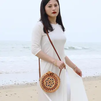 

Hand-woven Rattan Circular Hollow-out Twist Braid Beach Bag Single Shoulder Bag Household Storage Bags