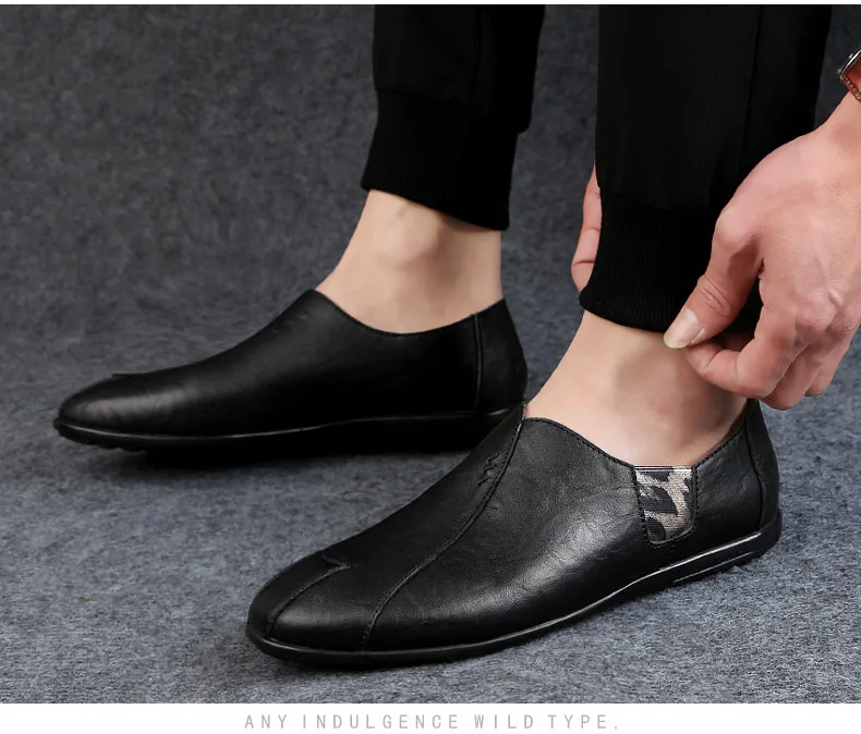 Новые мужские кожаные туфли повседневные дышащие мужские лоферы без шнуровки, деловая обувь черного цвета мягкая обувь для вождения Большие размеры, летняя мужская обувь
