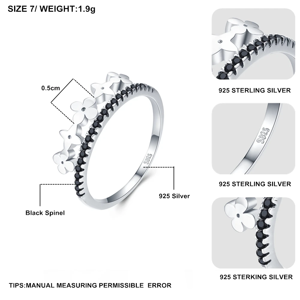 Новинка, милое 925 пробы Серебряное ювелирное изделие для помолвки, черная шпинель, обручальное кольцо для женщин, Anillos Mujer G070