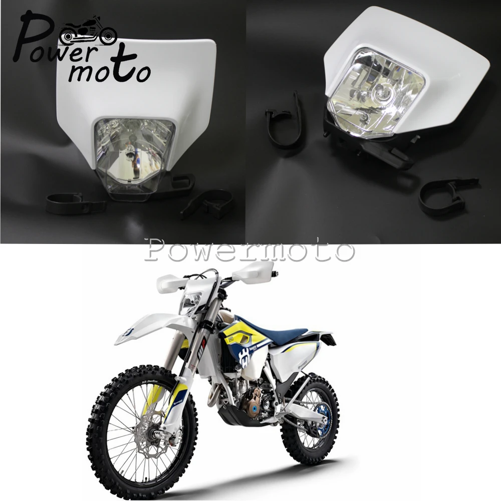

White Motocross Supermoto Headlight MX Enduro Dirt Bike Head Lamp For Husqvarna FE TX TE 125 150 250 300 350 450 501 2017-2019