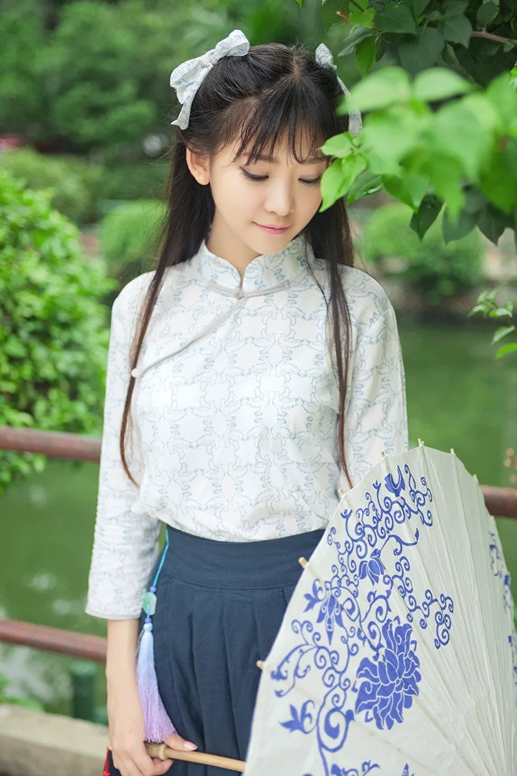 Nanfeng, южный ветер, комплект из 2 предметов, китайская династия Хань, традиционный стиль, Студенческая форма, блузка и длинная юбка, винтажный комплект с платьем