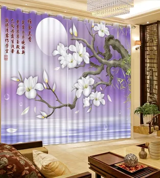 

Classic Home Decor Photo Custom Size 3D Curtain Purple Background Moon White Flower Curtains For Bedroom 3D Curtains