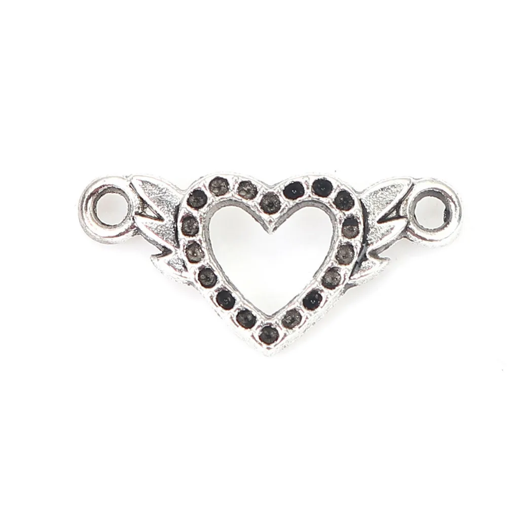 

DoreenBeads Zinc Based Alloy Connectors Heart Antique Silver Wing (Can Hold ss4 Pointed Back Rhinestone) 21x10mm, 100 PCs
