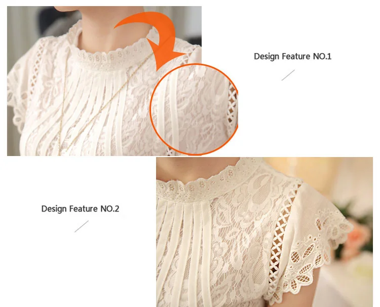 New 2017 Summer Fashion Women Lace Blouse Short Sleeve Stand Collar Women Tops Elegant Patchwork Crochet Women Shirt Plus Size6