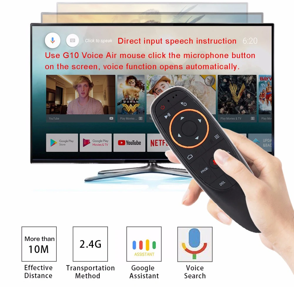 G10 2.4G Voice Air Mouse 6 axis Gyroscope Fly Mouse Add IR Learning Function Work With Android Box TV PK Wechip W1 For X96 mini