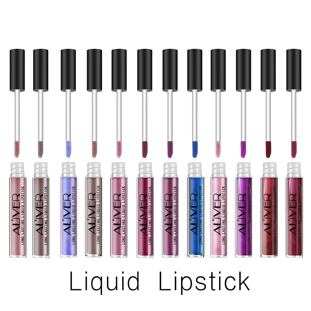 

ALIVER Lip Gloss 12 color Matte Non-stick cup Faded lip Glaze Lip Tint Matte Metallic luster Long-lasting liquid Lipstick TSLM2