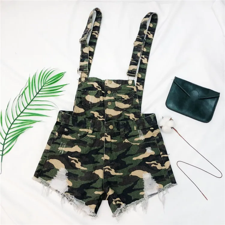 Camo Женский комбинезон, джинсовые короткие комбинезоны, повседневные женские комбинезоны, джинсы с бахромой, летние комбинезоны - Цвет: Camo