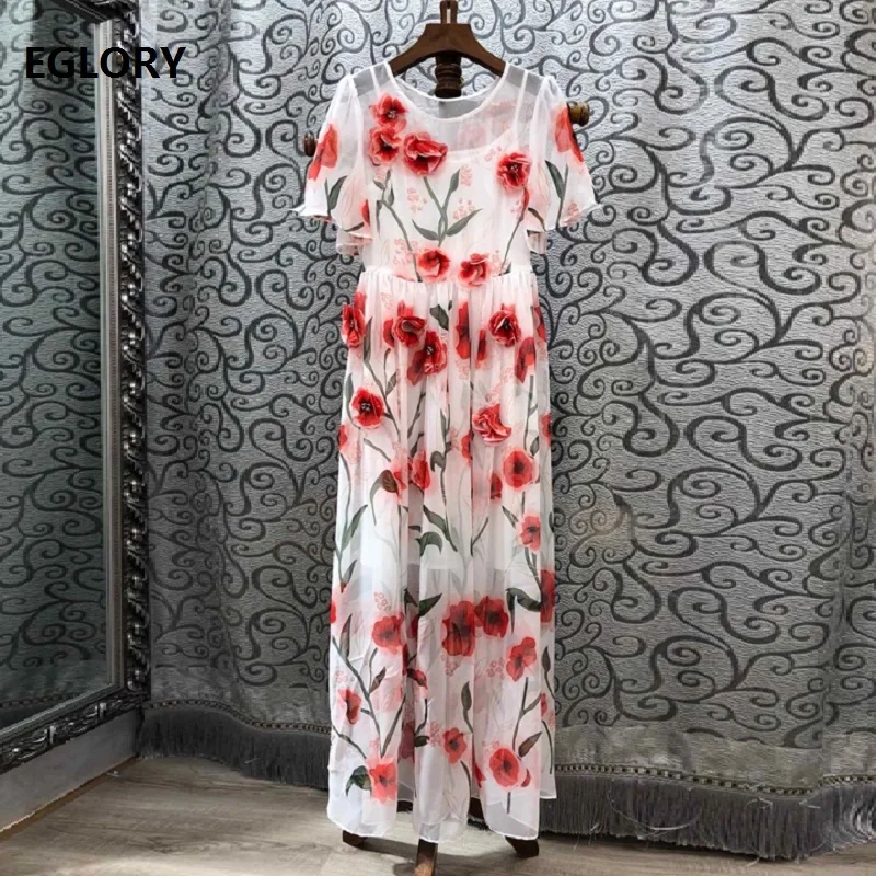 

Top Quality New 2019 Spring Summer Fashion Wedding Party Long Dresses Women Appliques Beading Flower Short Sleeve Maxi Dress