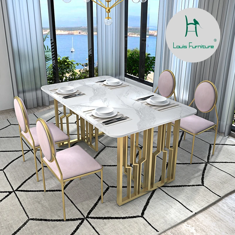 

Louis Fashion Dining chairs Modern Simple Light Luxury Furniture Combination Nordic Iron Art Rectangular Table Household