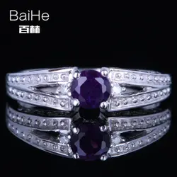 Baihe SOLID 14 К из белого золота (au585) 0.39ct сертифицированных круглый безупречной натуральной Аметист Свадебные Для женщин милый/Романтический