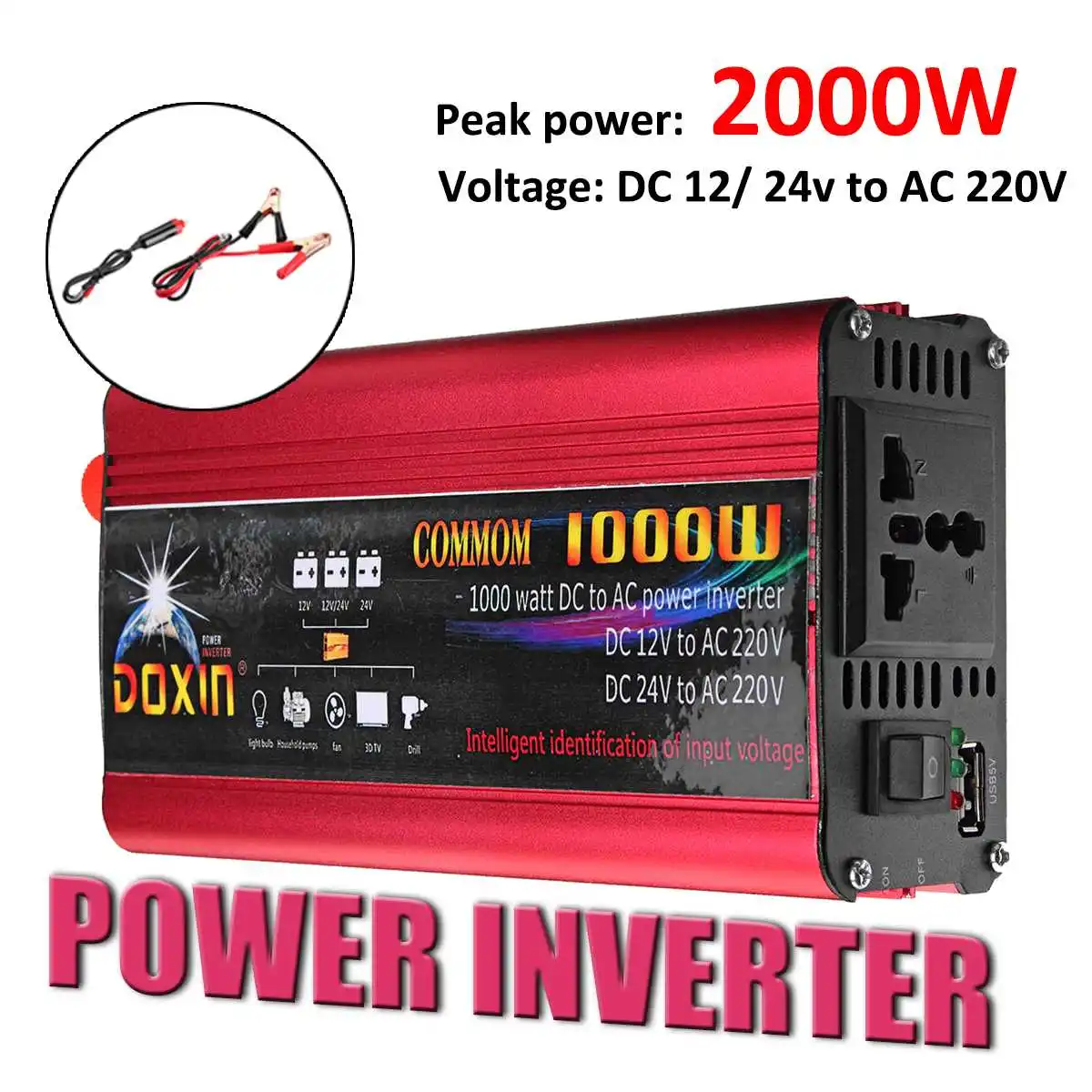 

2000W Car Inverter 12 220 Auto Power Inverter Charger Converter Adapter USB Plug Port Modified Sine Wave DC 12V 24V To AC 220V